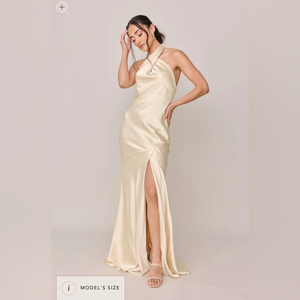 Revelry Athena Satin Dress Size 4 - Gold Champagne